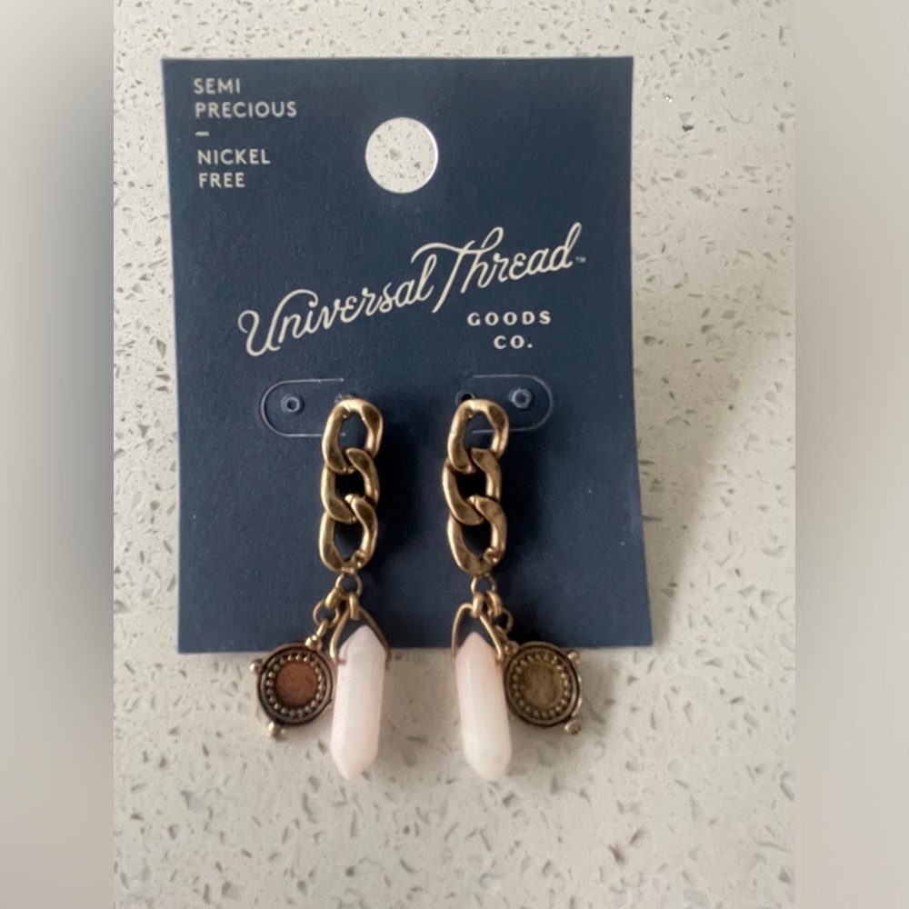 Boho Semi-Precious Gold Coin Tone Dangle Earrings